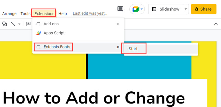 Add Extensis Add on to Google Slides 4