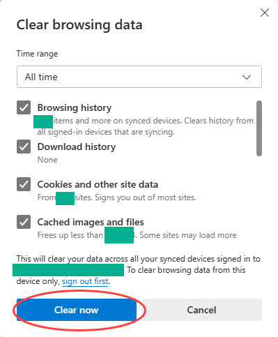 Clearing cache with Edge Browser