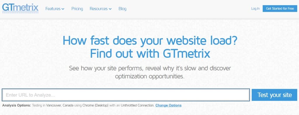 GTmetrix website speed testing tool
