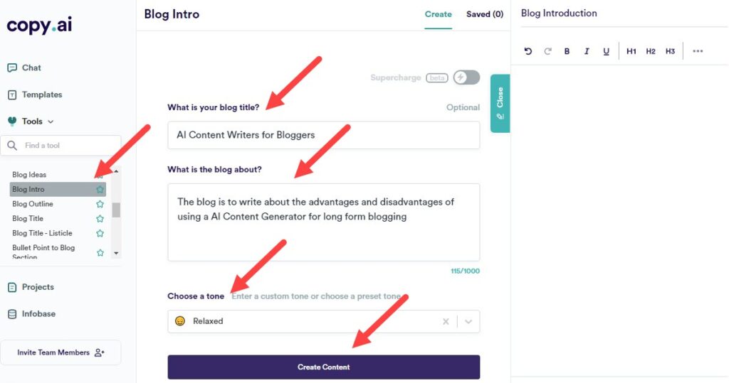 Blog Intro Writing with Copy.ai
