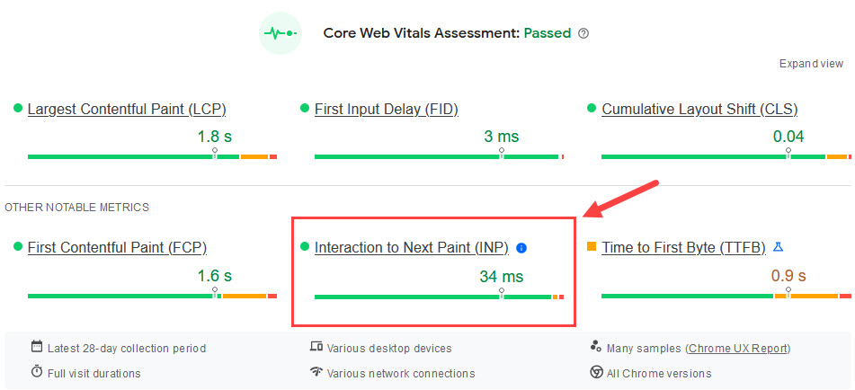 Google Pagespeed Insights - Interaction to Next Paint or INP