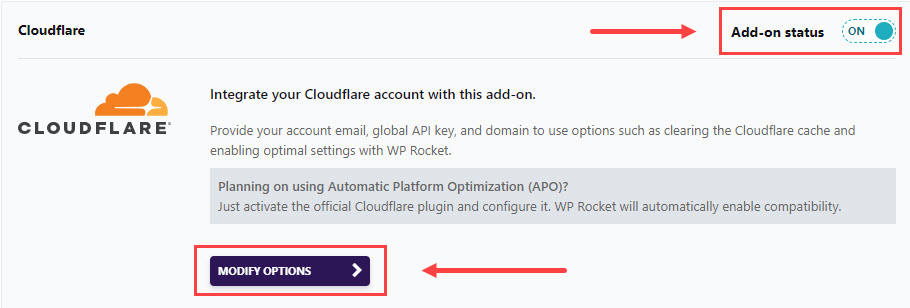 WP Rocket with Cloudflare - Add On Activation