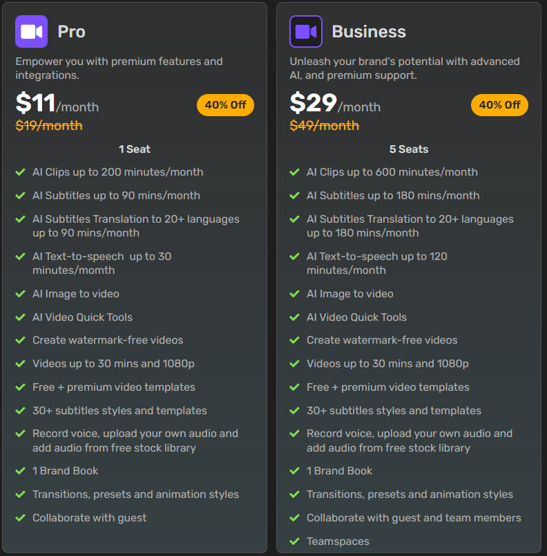 Simplified Video Editor Pricing